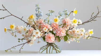Spring Bouquet with Cherry Blossoms, Daffodils, and Branch Accents