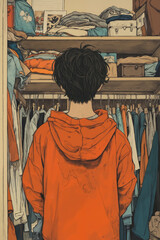 Fototapeta premium A man standing in front of a closet full of clothes