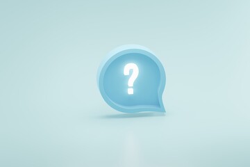 3D Question Mark Icon on Blue Background Illustration Rendering