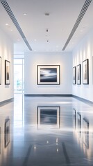 Contemporary Art Gallery Interior with Minimalist Design and Sleek Polished Floor