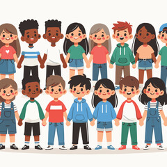 illustration of group of children holding hands and standing together