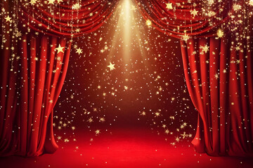 Red theater curtains with spotlight for a grand holiday show