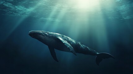 Fototapeta premium A humpback whale swimming in the ocean.