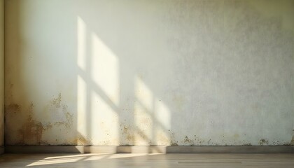 Mold and mildew stain marks on a building internal wall with copy space