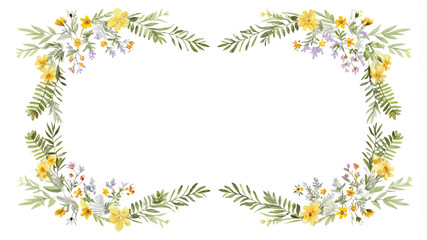 Obraz premium Watercolor floral frame with flowers and leaves isolated on white background.