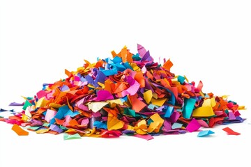 Fototapeta premium Colorful confetti pile on white background.