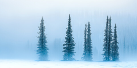 Obraz premium Serene Winter Forest With Snow-Covered Trees In Misty Landscape