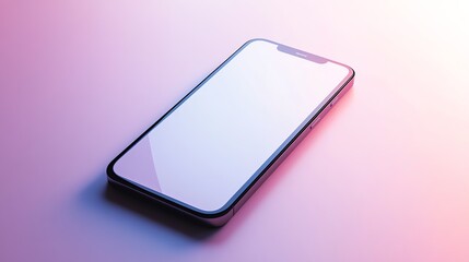 A black smartphone with a blank screen on a pink and blue background.