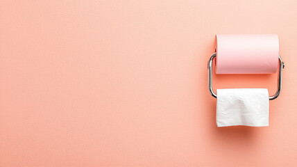 Obraz premium pink toilet paper roll and white tissue on peach background, creating clean and minimalistic look