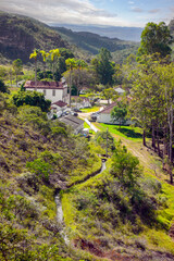 Diamantina municipality, Biribiri village and Church of the Sacred Heart of Jesus,, surrounded by Minas Gerais nature