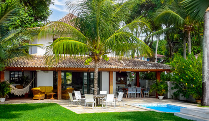 ITAPARICA, BAHIA STATE, BRAZIL: front view of luxury villa, portuguese colonial style, beautiful...