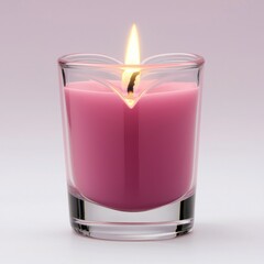 A heart-shaped pink candle with a warm flame, ideal for creating a cozy ambiance in any space.