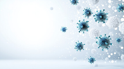 vibrant illustration of viruses and immune cells interacting in dynamic environment, showcasing complexity of cellular interactions and immune responses