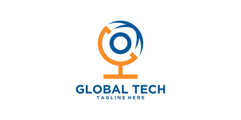 Obraz premium logo design global tech, globe, technology, modern, education, logo design icon, vector, symbol, idea, creative.