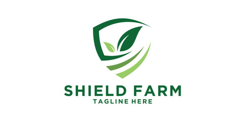 logo design shield and farm, security, agriculture, nature, landscape, logo design icon, vector, symbol, idea, creative.
