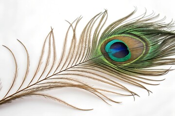 Obraz premium One beautiful peacock feather isolated on white