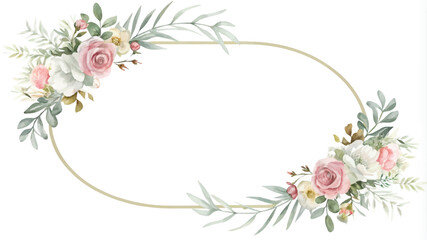 Watercolor floral frame isolated on white background. Elegant flowers, leaves and branches. Hand painted illustration.