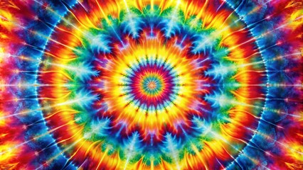 Vibrant Sunburst Tie-Dye Design with Rich Colors Spreading from Center in Classic Style for Textile and Fashion Applications
