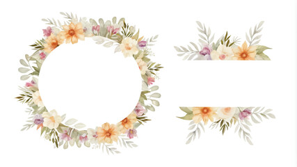 Fototapeta premium Watercolor floral wreath with space for your text. Vector illustration.