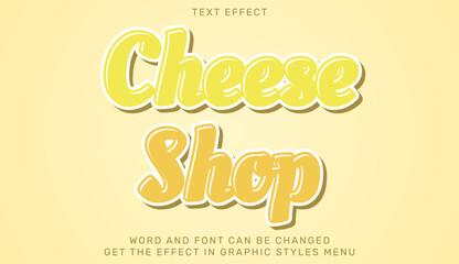 Cheese shop text effect template in 3d design