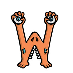 Cute monster letter "W" holding its eyes in hands
