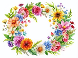 Vibrant Wreath of Wildflowers Watercolor Clipart on Isolated Background for Creative Projects and Home Decor Inspiration