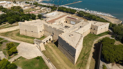 Aerial view of the castle located in Barletta, Puglia, Italy. It was a medieval fortress built for...