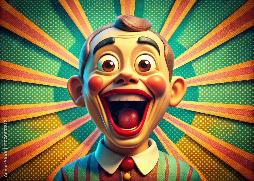 Poster vintage style cartoon character expressively shouting with open mouth in a retro scene capturing emo