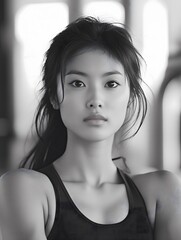 Naklejka premium Young Gym Woman Asian Fitness Girl Workout Lady