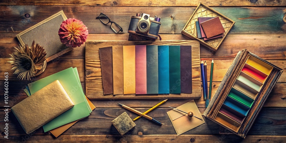 Poster vintage style multicolored presentation template with retro aesthetics and elegant design for creati