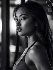 Young Gym Woman Asian Fitness Girl Workout Lady Portrait 