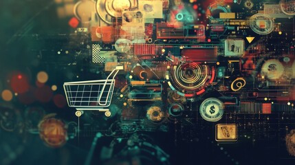 abstract background with symbols of online shopping - carts