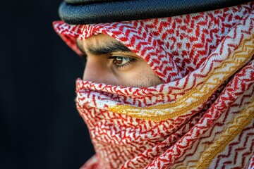 Close-up Portrait of a Man Wearing a Traditional Middle Eastern Headscarf