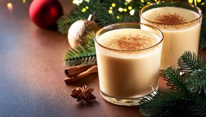 egg nog style holiday drink on table with christmas decorations