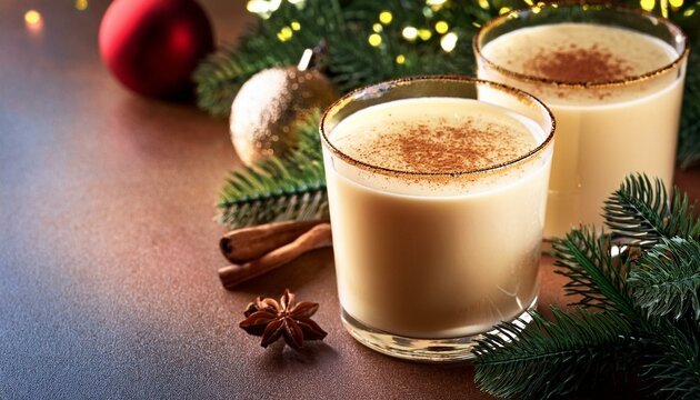 egg nog style holiday drink on table with christmas decorations