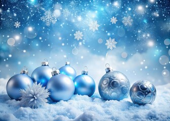 Blue Christmas Background with Snowflakes and Christmas Balls for Festive Holiday Celebrations, Winter Wonderland, Holiday Decor, Seasonal Decorations, and Joyful Atmosphere