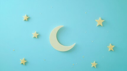 Fototapeta premium light blue background with small stars and a crescent moon