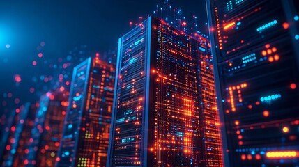 Illustration of a futuristic microchip city in a computer science information technology background, resembling a sci-fi megalopolis.
