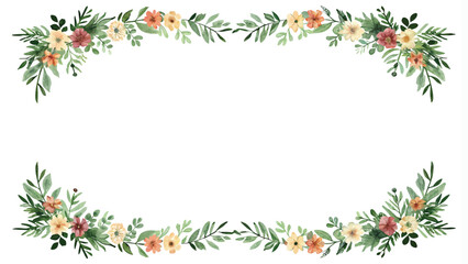 Fototapeta premium Watercolor floral frame. Hand painted flowers and leaves isolated on white background.