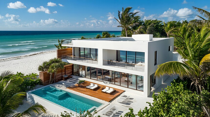 Oceanfront Florida beach house with private boardwalk, contemporary coastal living in Palm Beach