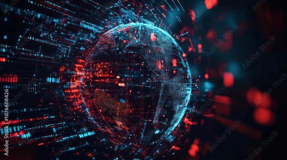 Poster a futuristic globe composed of interconnected lines and nodes representing global connectivity,