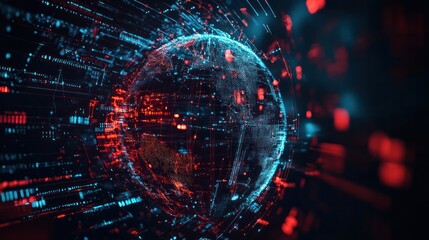 Obraz premium A futuristic globe composed of interconnected lines and nodes representing global connectivity,