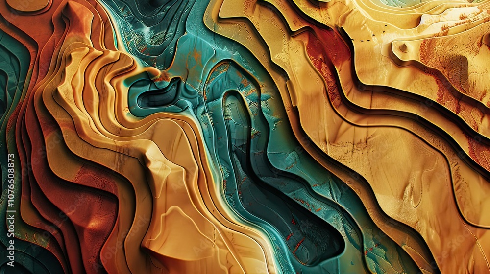 Aufkleber abstract stylized topographic map showing smooth elevation changes with rich color contrast.