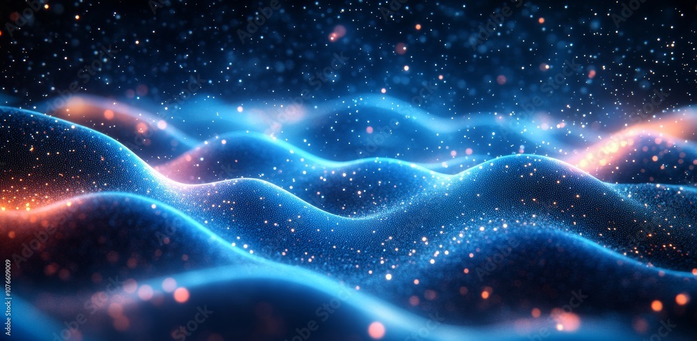Poster digital technology background with glowing waves and grid horizontal space. conceptual design for di