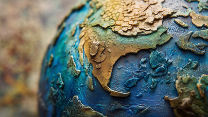 石の上に置かれたテクスチャー付き地球儀