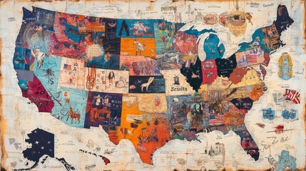 Fototapeta premium The detailed map of the United States features each state represented in bright colors, illustrating the geographical diversity of the country.