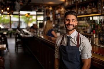 Obraz premium Waiter, in the background of the restaurant