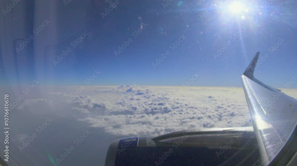 Poster beautiful clouds and sky view from flight window closeup view