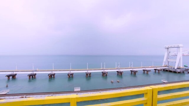 under construction pamban bridge on Palk Strait river in rameswaram in tamilnadu india