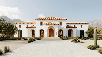 Spanish-style Arizona desert hacienda with saguaro cacti and red rock views.